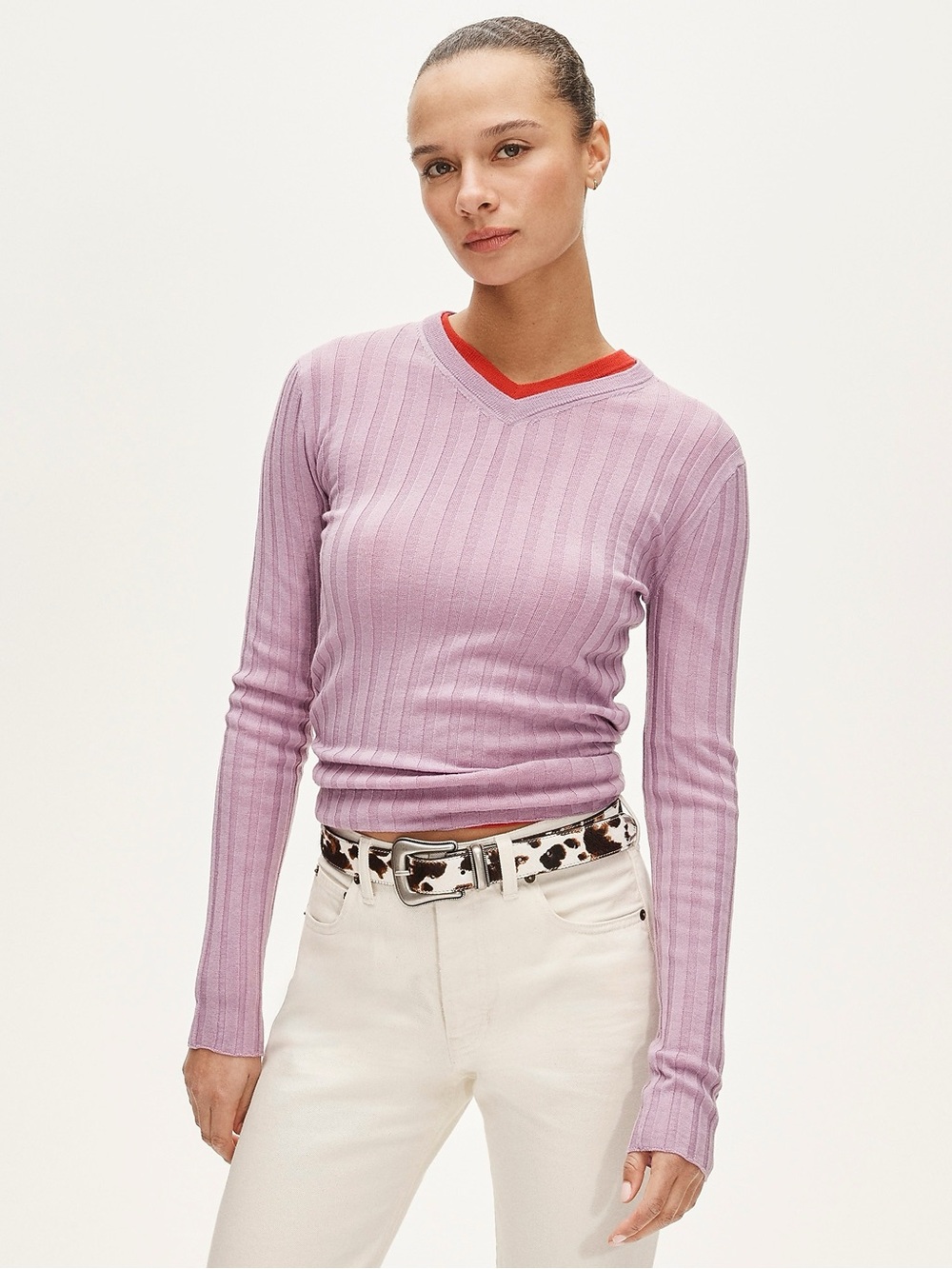 J.CREW • High V-neck wide-rib sweater in merino wool violet mist medium